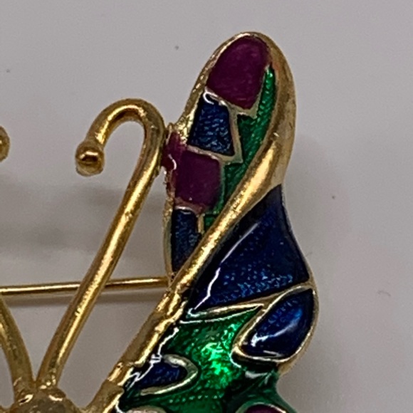 Vintage Butterfly Brooch Figural Enamel Gold Tone - Picture 3 of 6